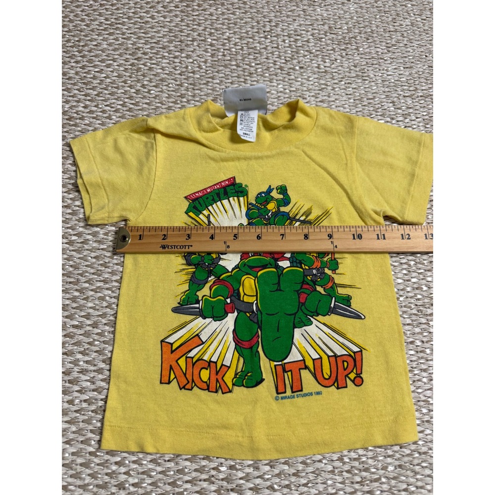 Vintage 1992 Teenage Mutant Ninja Turtles Kick It Up Yellow Shirt Kids 90's  S - Picture 6 of 7